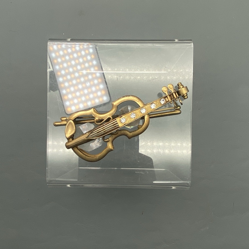 Gold Tone Metal & Faceted Crystal Violin Cello 2.5" Small Display Figurine